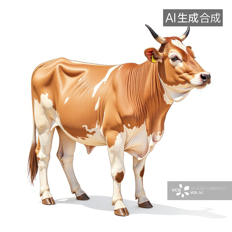 【AI数字艺术】一头站立的棕白色长角牛图片素材