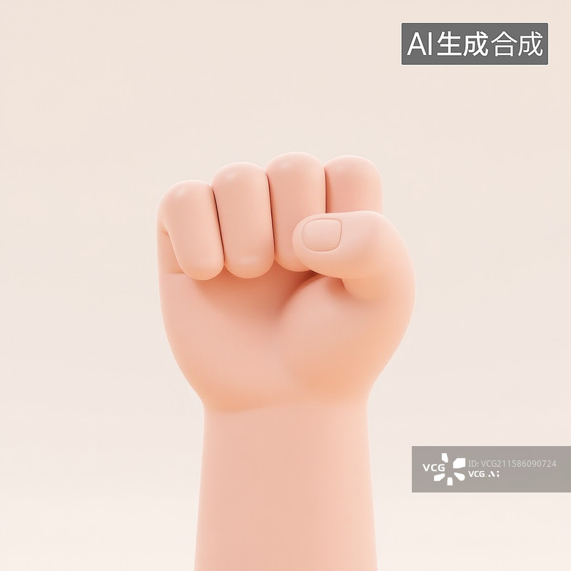 【AI数字艺术】白色背景下举起的象征力量的3D拳头图片素材