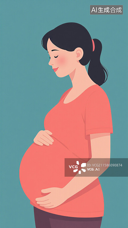 【AI数字艺术】孕妇侧身双手轻抚腹部的侧视图图片素材