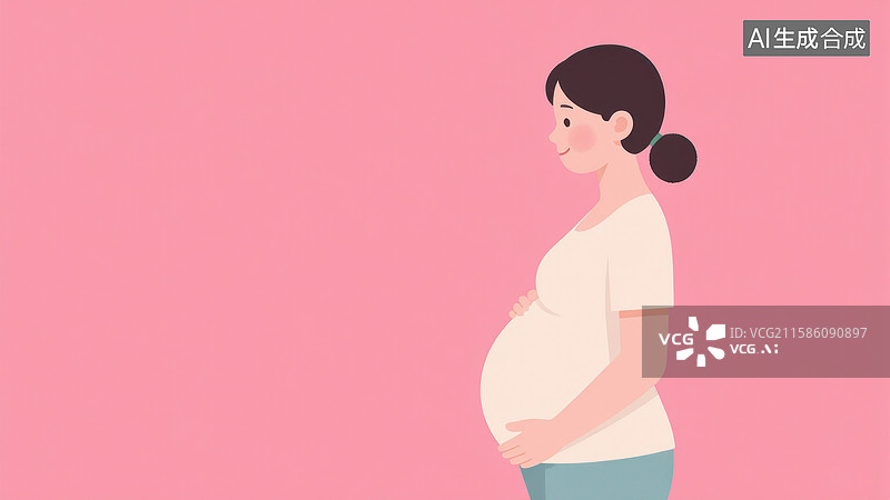 【AI数字艺术】孕妇侧身双手轻抚腹部的侧视图图片素材