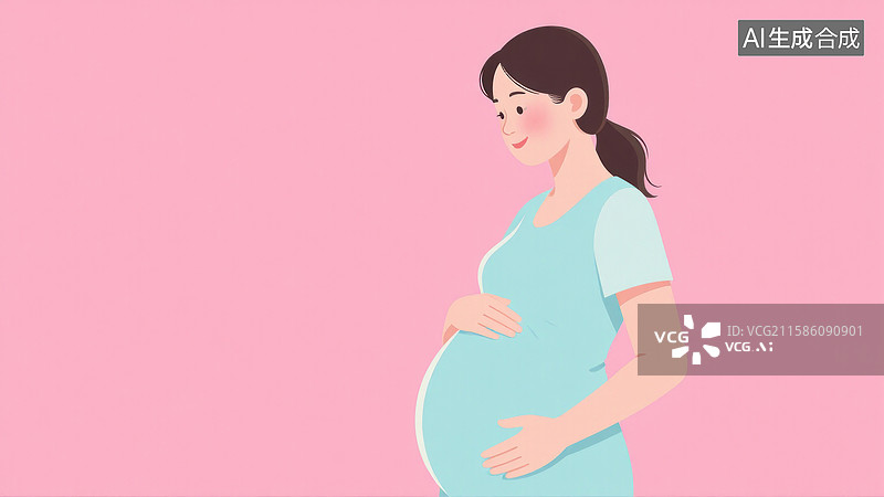 【AI数字艺术】孕妇侧身双手轻抚腹部的侧视图图片素材