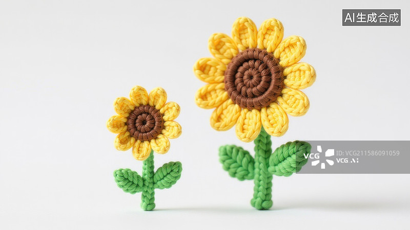 【AI数字艺术】两朵钩针编织向日葵图片素材