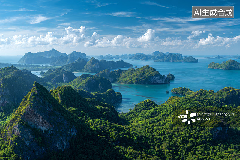 【AI数字艺术】绿意盎然海岛的壮丽航拍景观图片素材