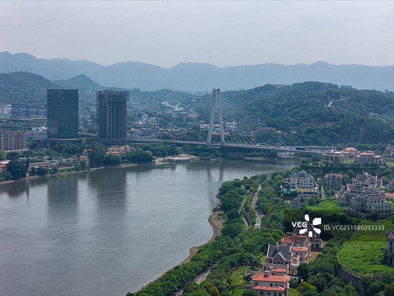 福建福州闽侯县城市河流与桥梁的美景图片素材