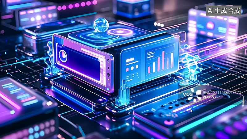 【AI数字艺术】网络科技城市概念插画图片素材