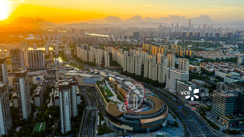 宁波万象城清晨航拍大景图片素材