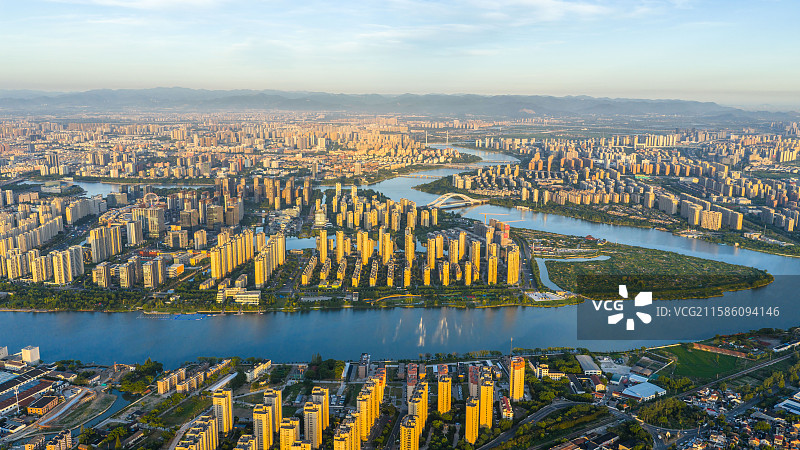 清晨的宁波湾头全景航拍图片素材