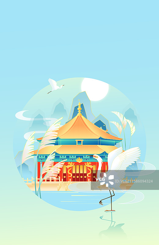 国风节气白露沈阳城市建筑矢量插画图片素材