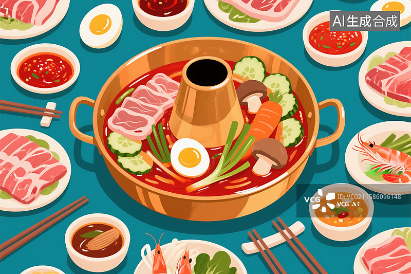 【AI数字艺术】火锅宴席，食材丰富美味图片素材
