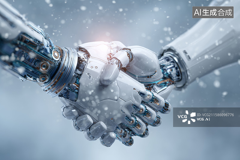 【AI数字艺术】机械之手的未来握手图片素材