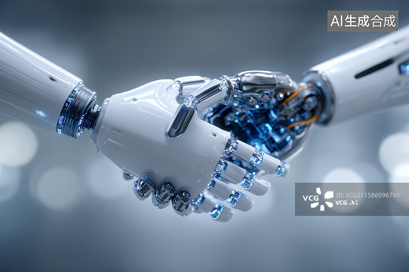 【AI数字艺术】机械之手的未来握手图片素材