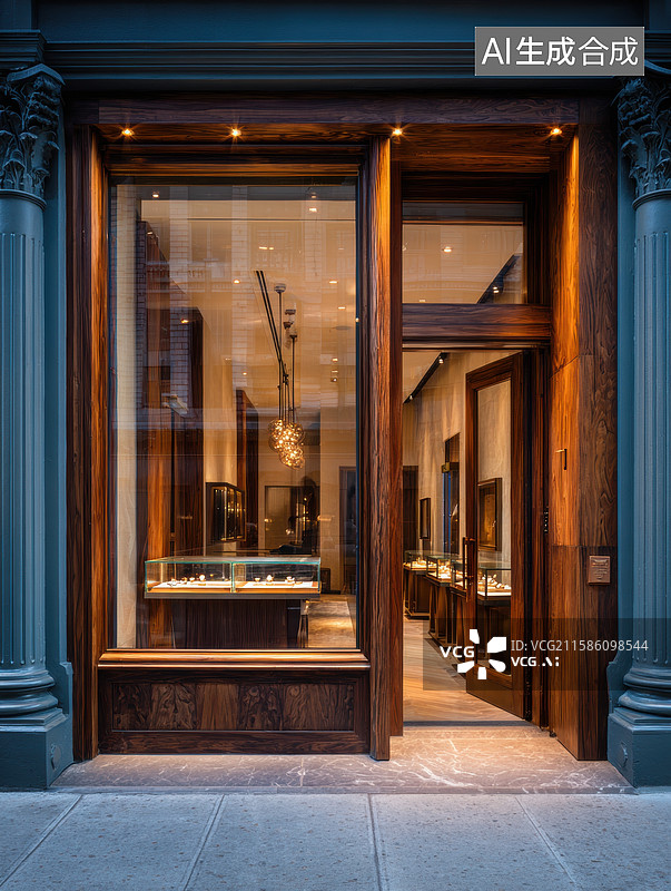 【AI数字艺术】都市夜景中的奢华珠宝店图片素材