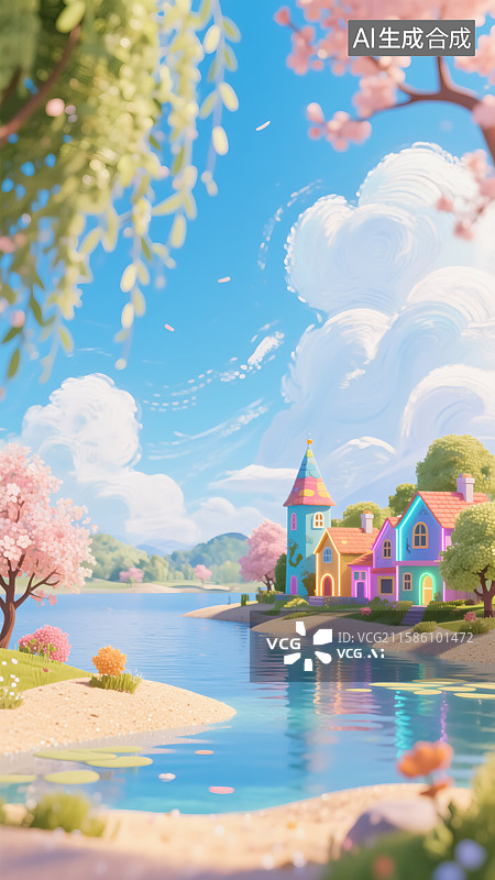 【AI数字艺术】乡村建筑风景插画图片素材