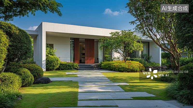【AI数字艺术】现代极简风格别墅外观图片素材