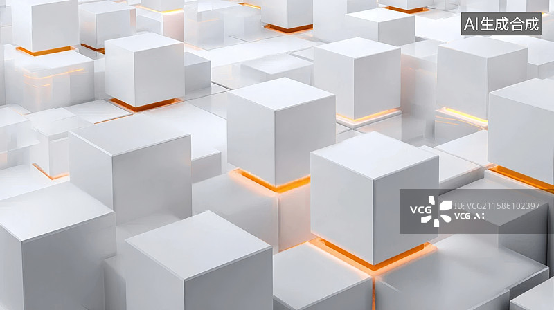 【AI数字艺术】白色立方体几何结构图片素材