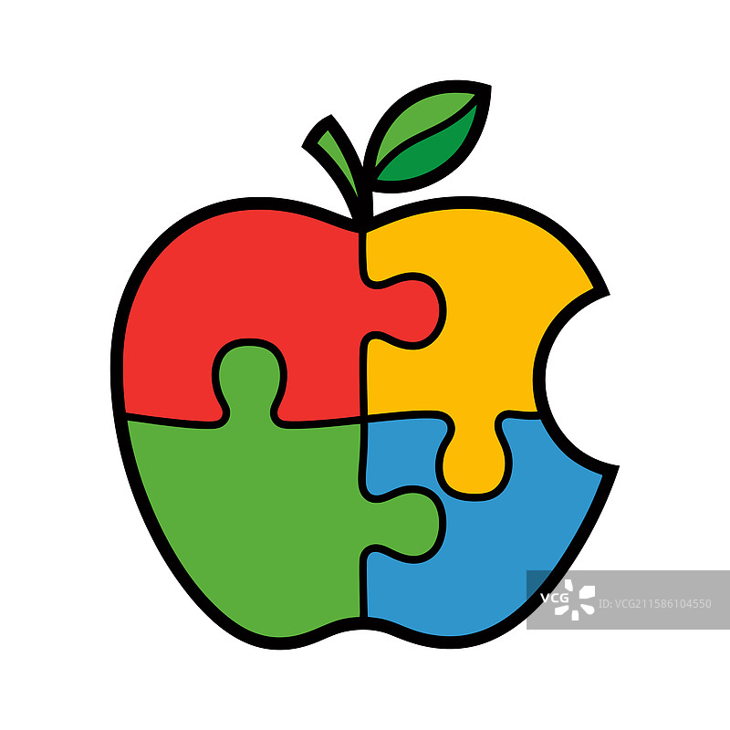五彩斑斓的拼图苹果被咬了一口图片素材