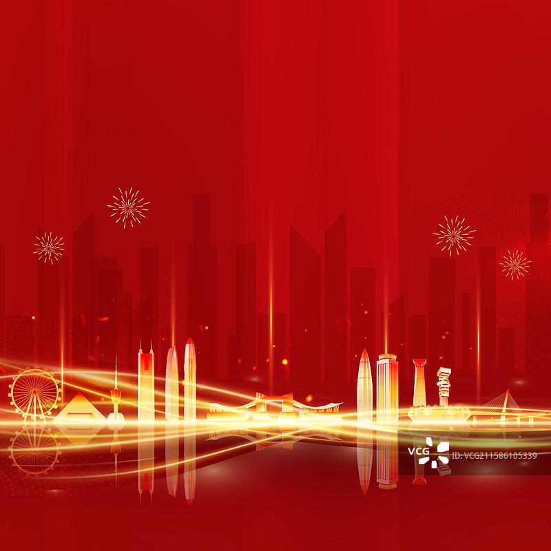 3D立体深圳城市红色科技感年会会议总结海报背景插画图片素材