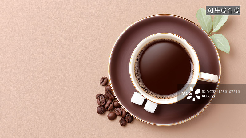 【AI数字艺术】一杯咖啡和咖啡豆方糖图片素材