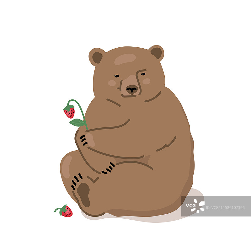 棕熊用爪子抓着草莓图片素材