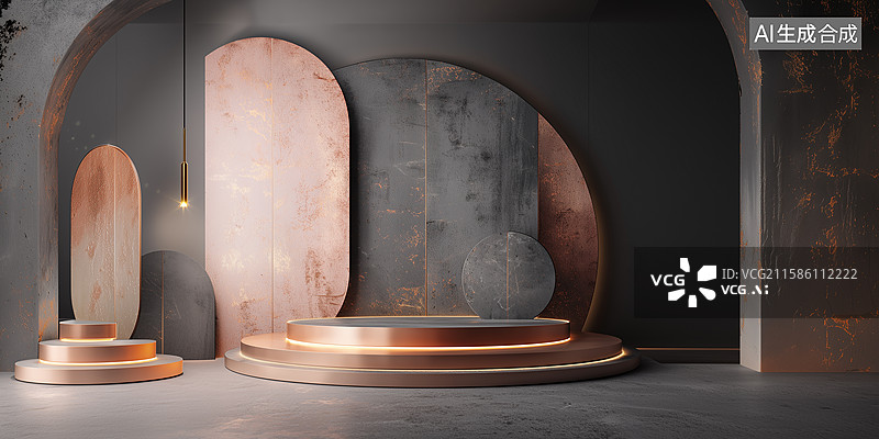 【AI数字艺术】钛金玫瑰几何抽象景图片素材