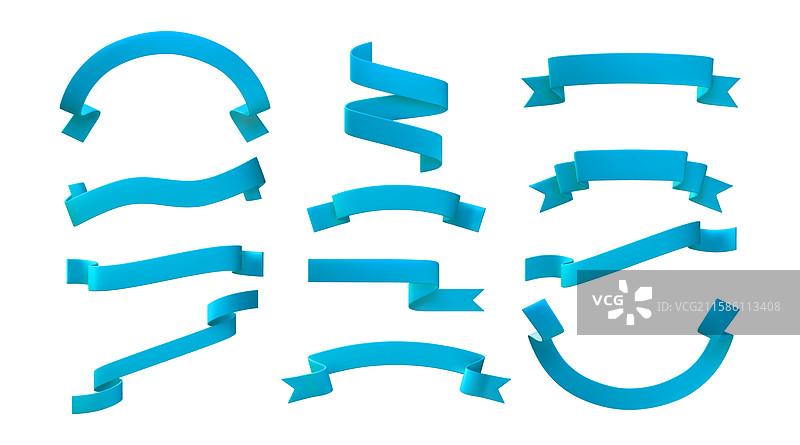 3D蓝色丝带标签横幅促销贴纸图片素材