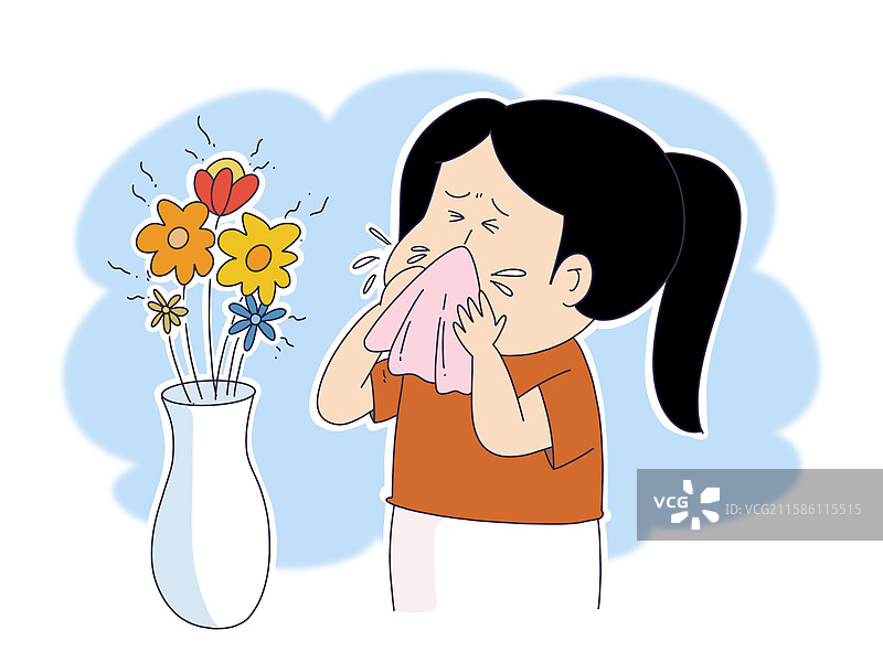 不健康的女人打喷嚏，感觉对花过敏图片素材