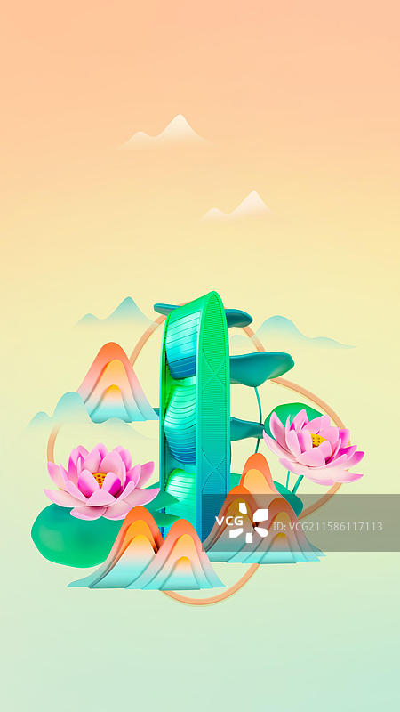 国潮风处暑节气海报广州城市插画图片素材