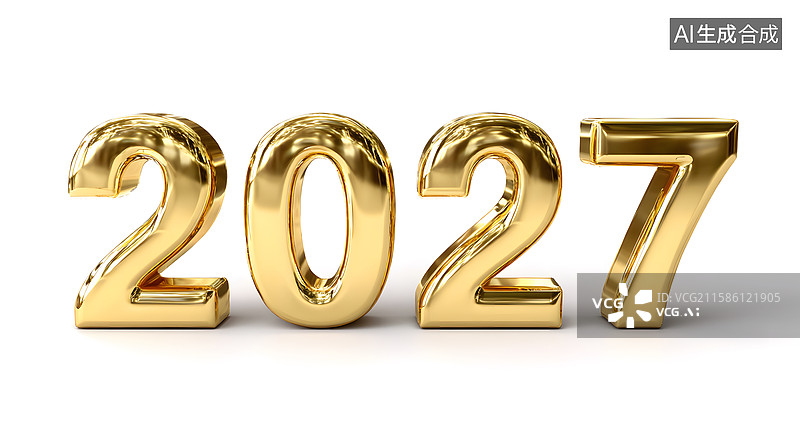【AI数字艺术】金色数字2027的立体展示图片素材