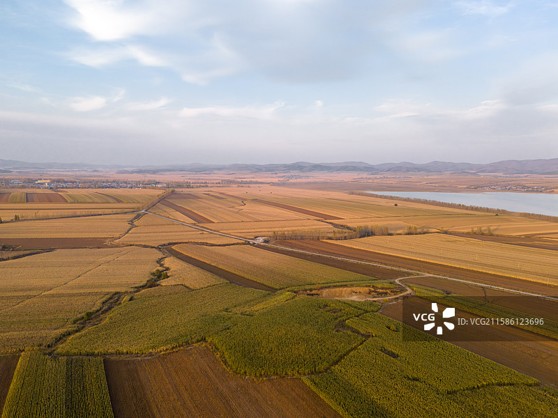 黑龙江佳木斯桦南县共和湖风景区航拍景观图片素材
