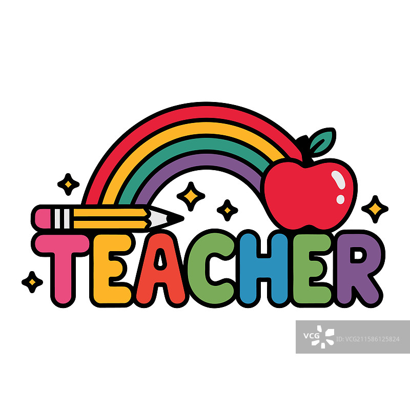 五彩缤纷的教师排版，配有彩虹和苹果图片素材