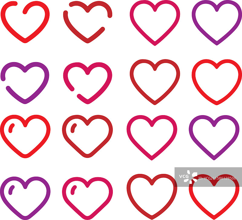 一组平面色彩的爱情符号图片素材
