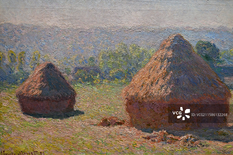 《夏末的干草堆》，克劳德·莫奈，1891年，布面油画，巴黎奥赛博物馆的艺术瑰宝，浦东美术馆图片素材