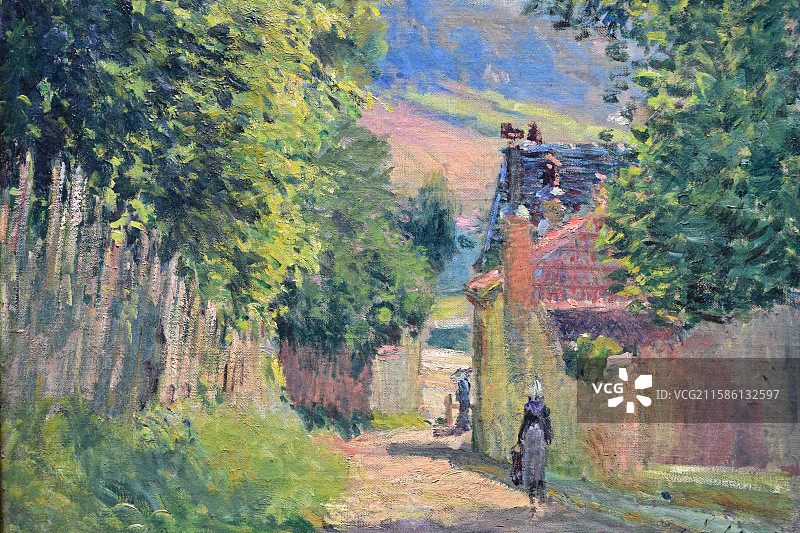 《马尔利勒鲁瓦績的砖厂小路》，阿尔弗雷德•西斯菜，1876，巴黎奥赛博物馆的艺术瑰宝，浦东美术馆图片素材