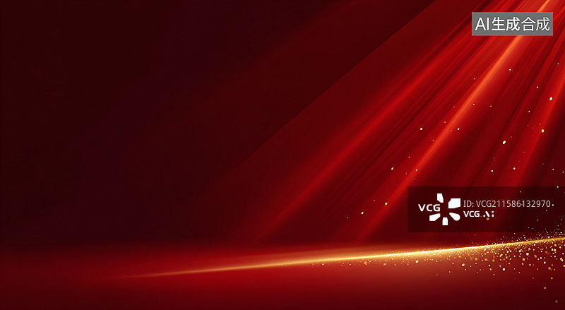 【AI数字艺术】红色光线交织金色光芒，以闪耀射线营造华丽氛围，打造庆典活动演出舞台背景图片素材