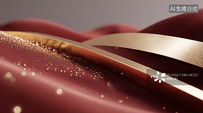 【AI数字艺术】红金质感丝带装饰图图片素材