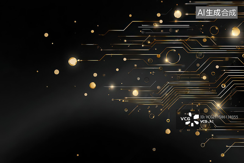 【AI数字艺术】金色电路板科技感细节特写图图片素材