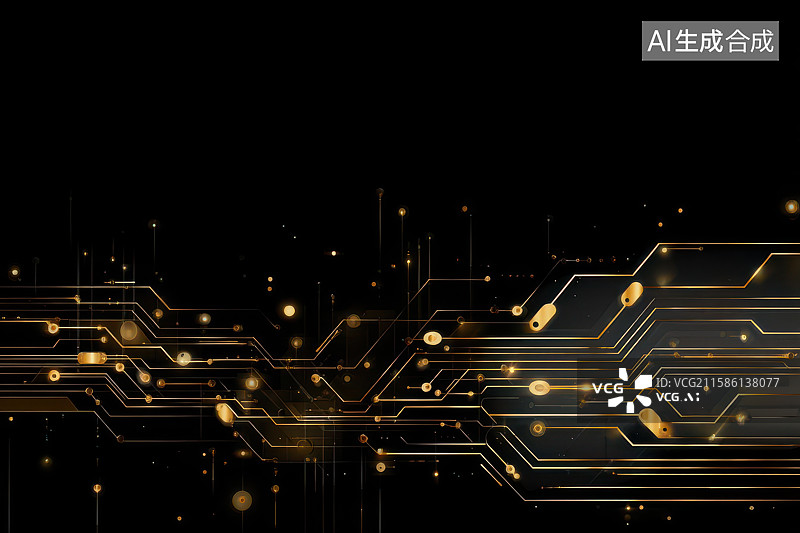 【AI数字艺术】金色电路板科技感细节特写图图片素材