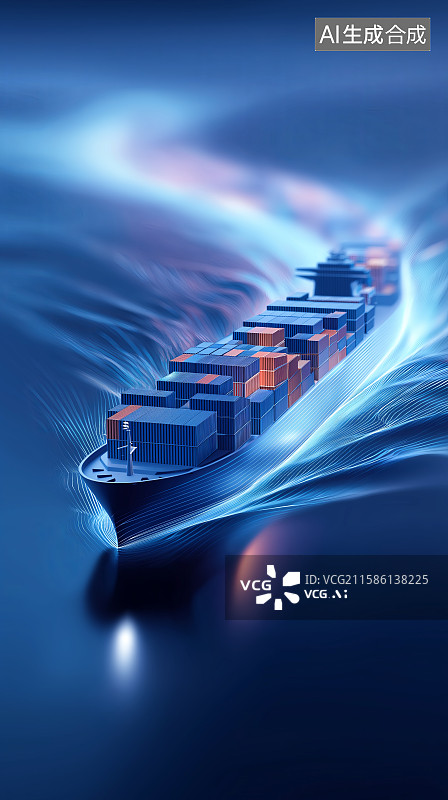 【AI数字艺术】物流运输主题背景——海上航行的集装箱船图片素材