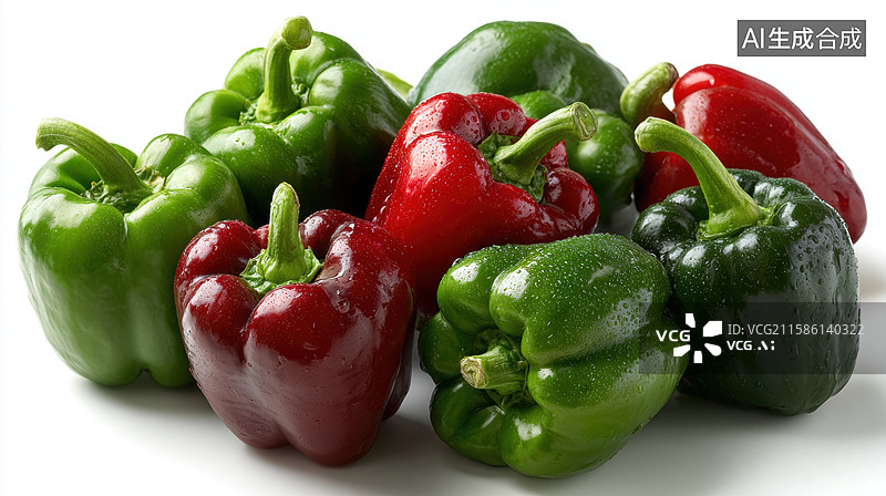 【AI数字艺术】新鲜红绿甜椒特写图片素材