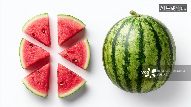 【AI数字艺术】切片西瓜与完整西瓜对比图片素材