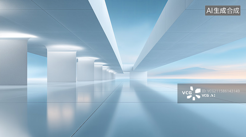 【AI数字艺术】汽车广告背景图——抽象极简未来主义建筑室内展览空间图片素材