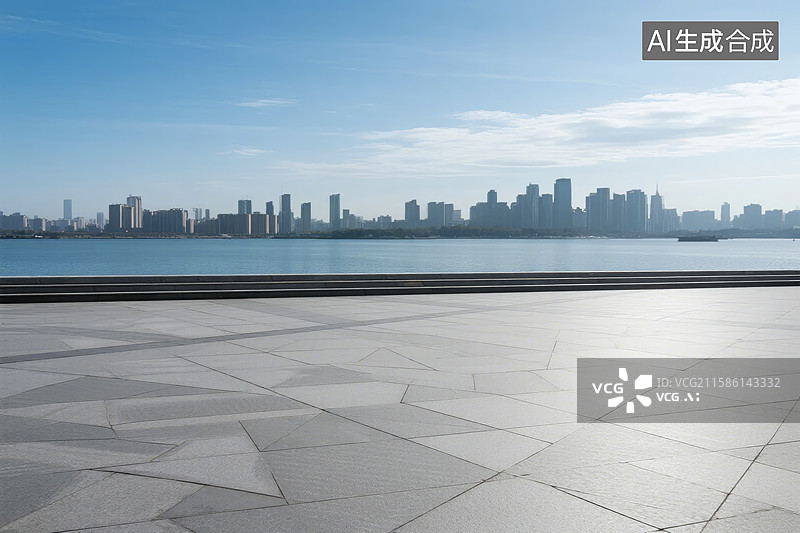 【AI数字艺术】城市天际线与海滨步道图片素材