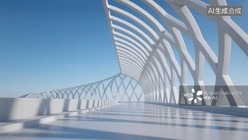 【AI数字艺术】现代建筑的白色拱形结构图片素材