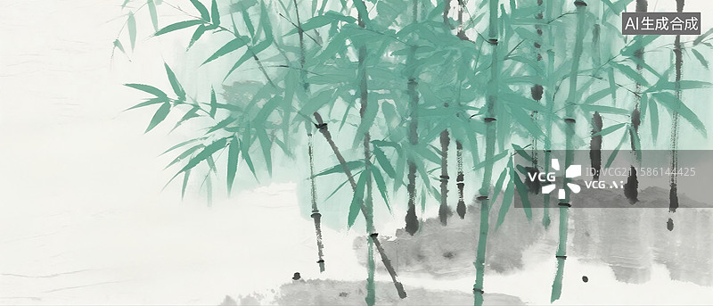 【AI数字艺术】竹林山水水墨画图片素材