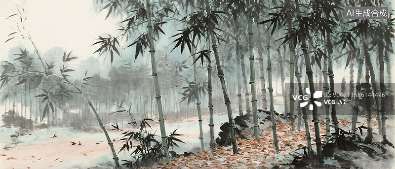 【AI数字艺术】竹林山水水墨画图片素材