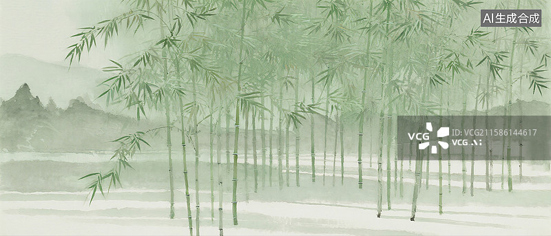 【AI数字艺术】竹林山水水墨画图片素材