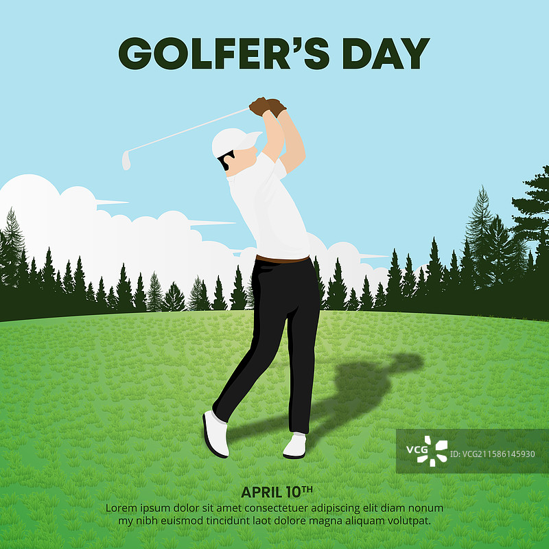 高尔夫球手日设计，展示一位高尔夫球手挥杆的动作图片素材
