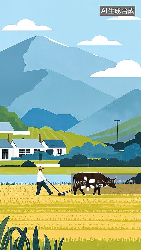 【AI数字艺术】中国农村田园插画图片素材
