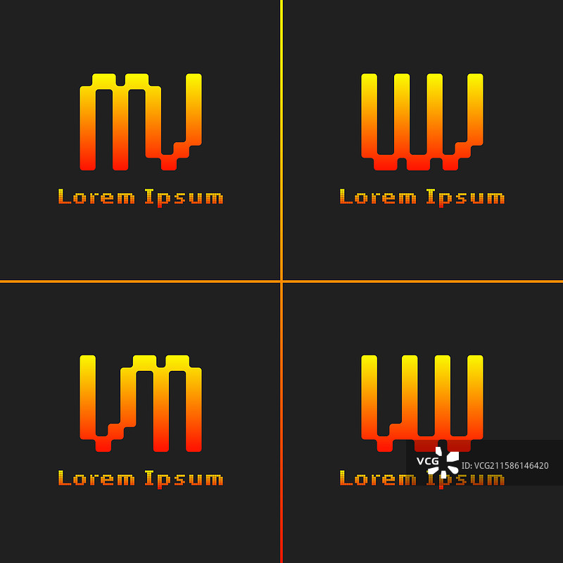 字母mv vm wv vw 像素单字母组合标志 适用图片素材