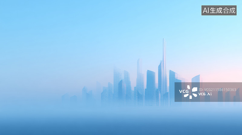 【AI数字艺术】晨雾中的城市天际线图片素材
